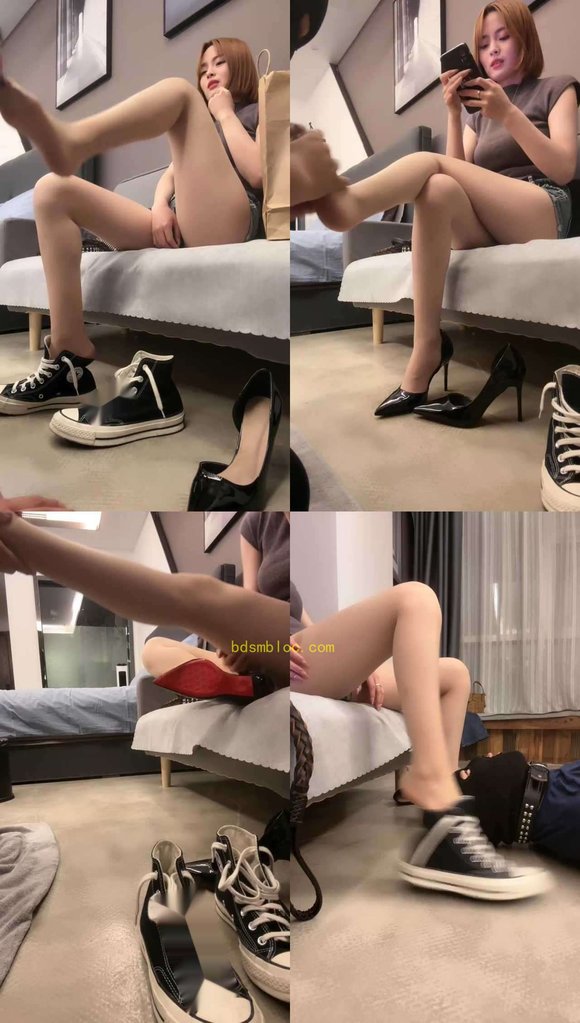【美女祖宗】帅酷小姐姐帆布鞋+高跟踩狗/肉丝恋足调/转胯爬行