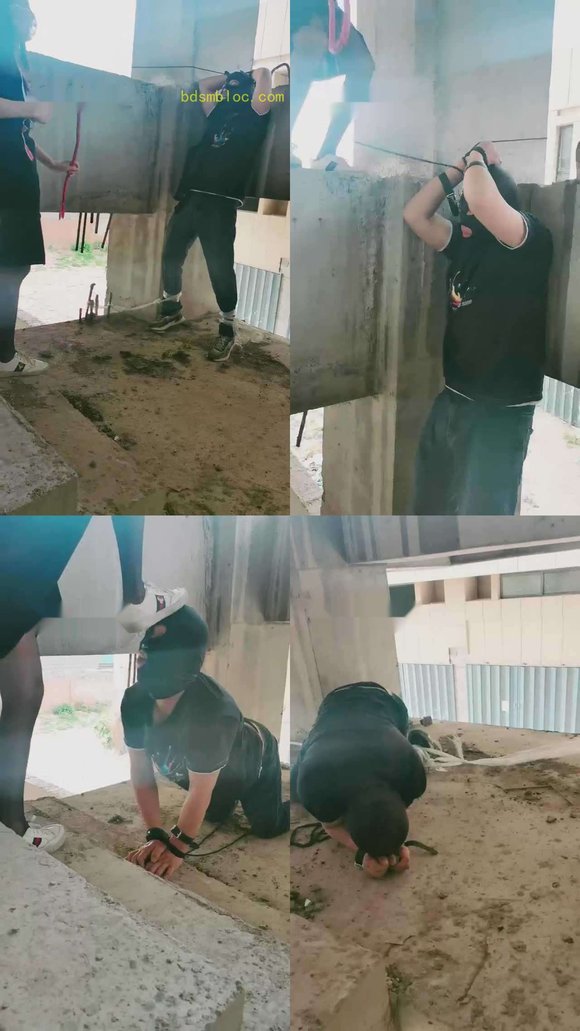 【千寻S】抗揍狗户外工地狠虐-袜子塞嘴重度鞭打踩踏