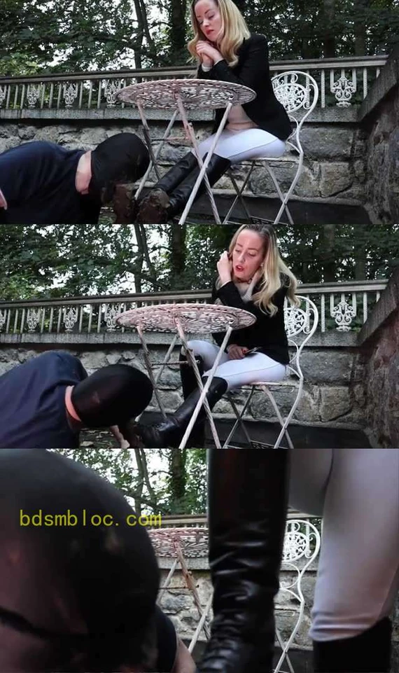 【欧美女王】奴隶跪舔女贵族马靴鞋底的泥！贵族美女Grace让奴隶舔干净脏泥