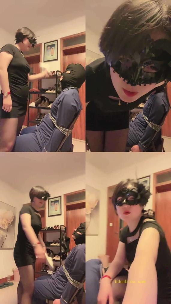 【塞拉女王】捆绑拖鞋连环抽耳光