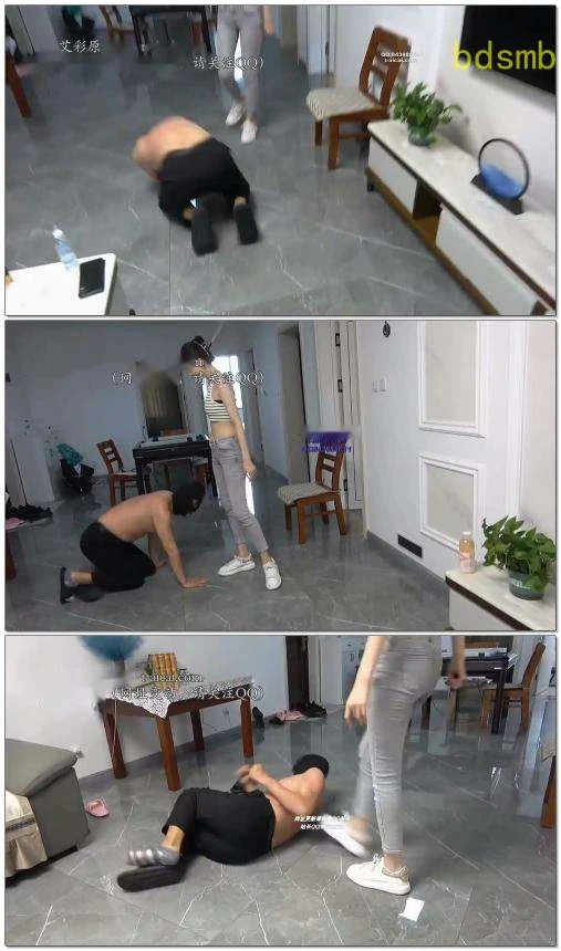 【艾琳】运动鞋暴力踢踹狠跺狗头藤条狂抽