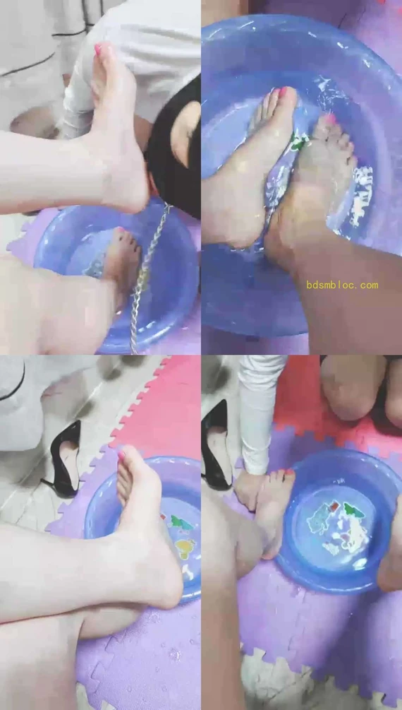【夏琳】贱狗给主人洗脚，喝洗脚水，恋足必看